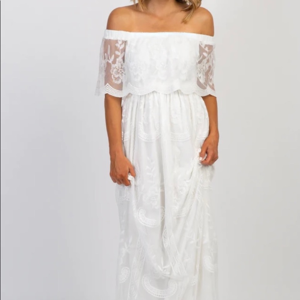 Pink Blush Lace Off The Shoulder Maxi Dress (non maternity)